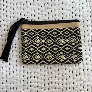 LOFT patterned clutch, black and cream